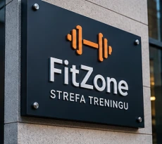 Szyld firmowy zamontowany na elewacji
