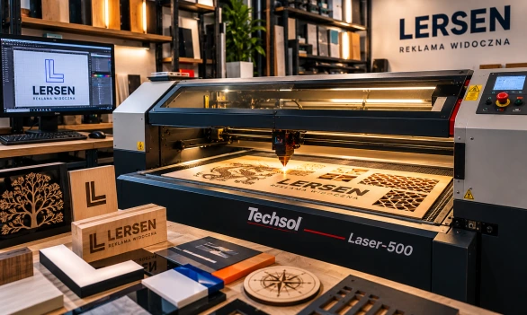 Grawerowanie laserowe elementów reklamowych w drewnie i plexi
